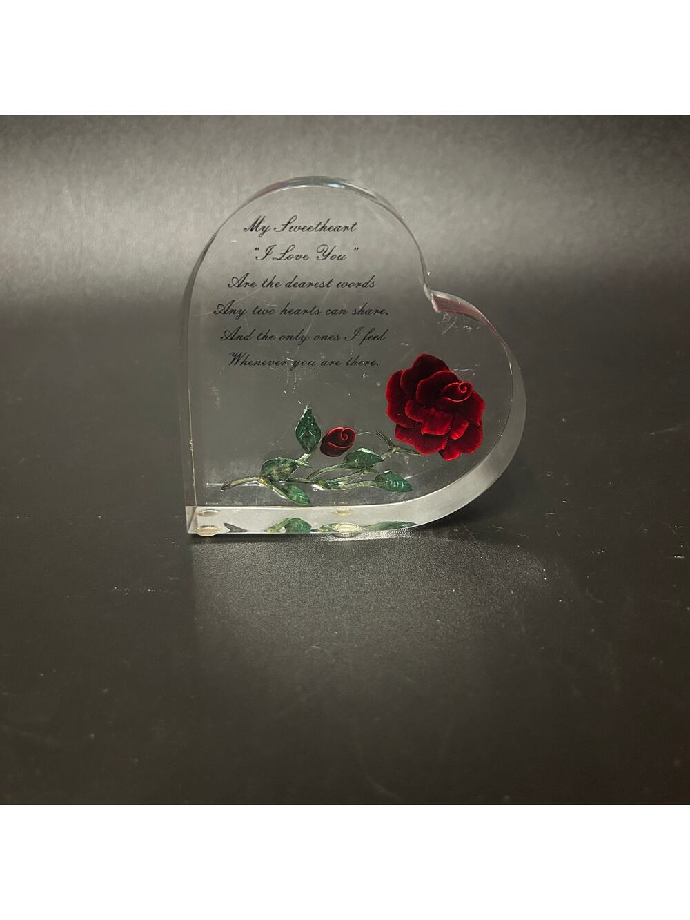 Bircraft, Handcarved, Handcolored I Love You Lucite Decoration, Vintage 4" x 1"